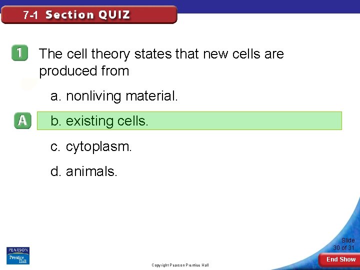 7 -1 The cell theory states that new cells are produced from a. nonliving
