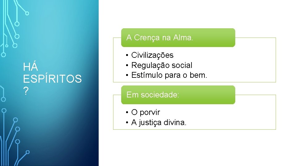 A Crença na Alma. HÁ ESPÍRITOS ? • Civilizações • Regulação social • Estímulo