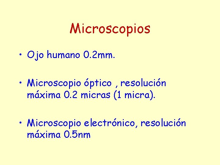 Microscopios • Ojo humano 0. 2 mm. • Microscopio óptico , resolución máxima 0.