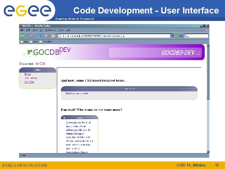 Code Development - User Interface Enabling Grids for E-scienc. E Test page with development