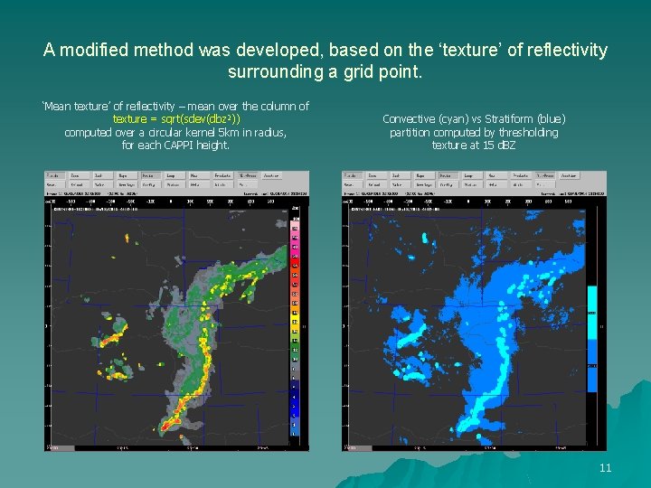 A modified method was developed, based on the ‘texture’ of reflectivity surrounding a grid
