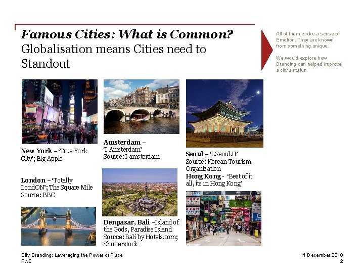 Famous Cities: What is Common? Globalisation means Cities need to Standout New York –