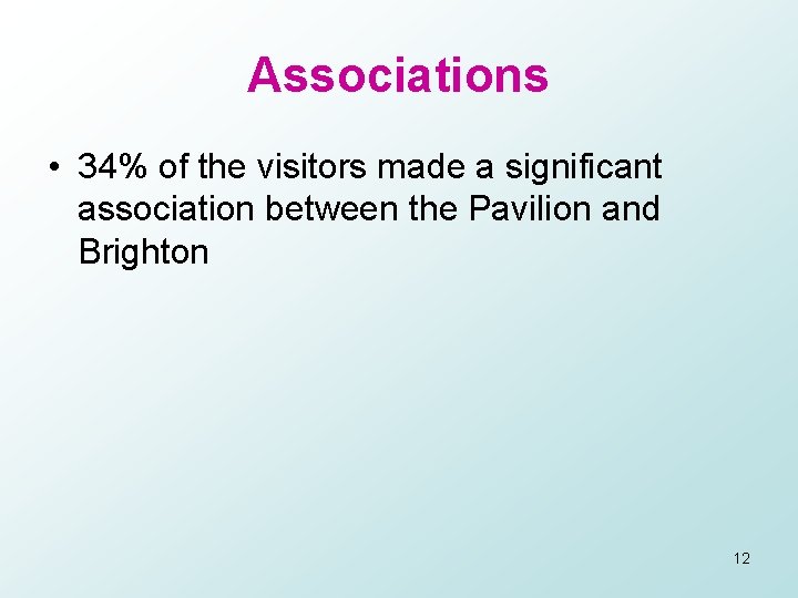 Associations • 34% of the visitors made a significant association between the Pavilion and