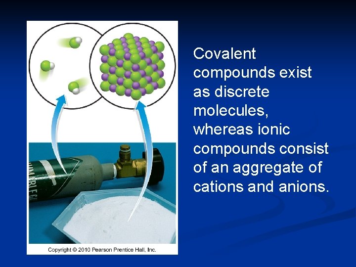 Covalent compounds exist as discrete molecules, whereas ionic compounds consist of an aggregate of