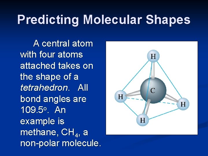 Predicting Molecular Shapes A central atom with four atoms attached takes on the shape