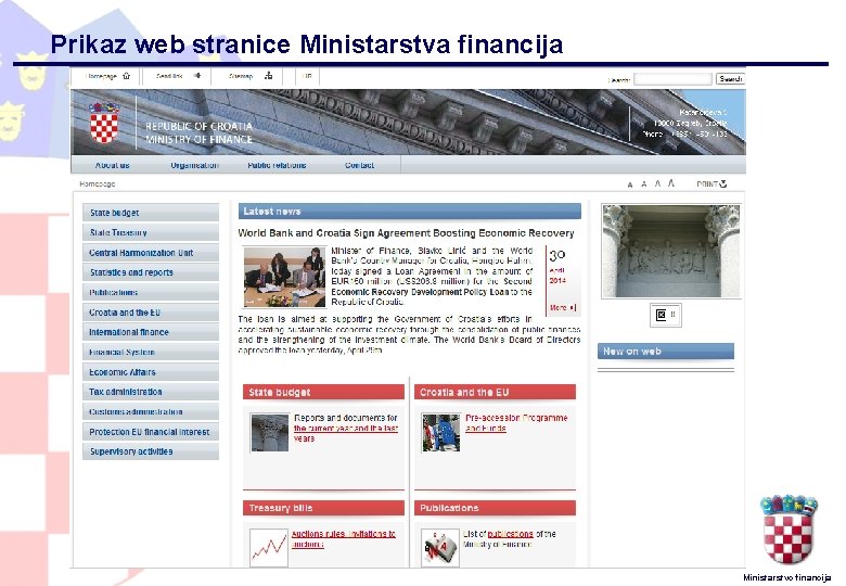 Prikaz web stranice Ministarstva financija 8 Ministarstvo financija 