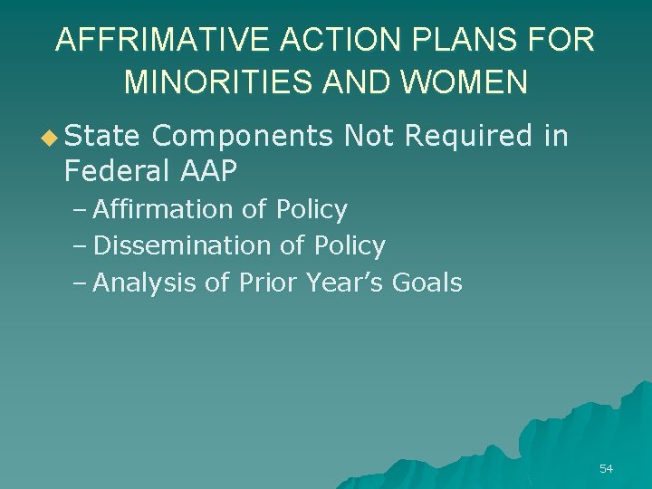 AFFRIMATIVE ACTION PLANS FOR MINORITIES AND WOMEN u State Components Not Required in Federal