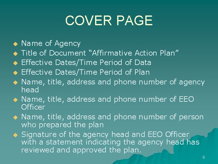 COVER PAGE u u u u Name of Agency Title of Document “Affirmative Action