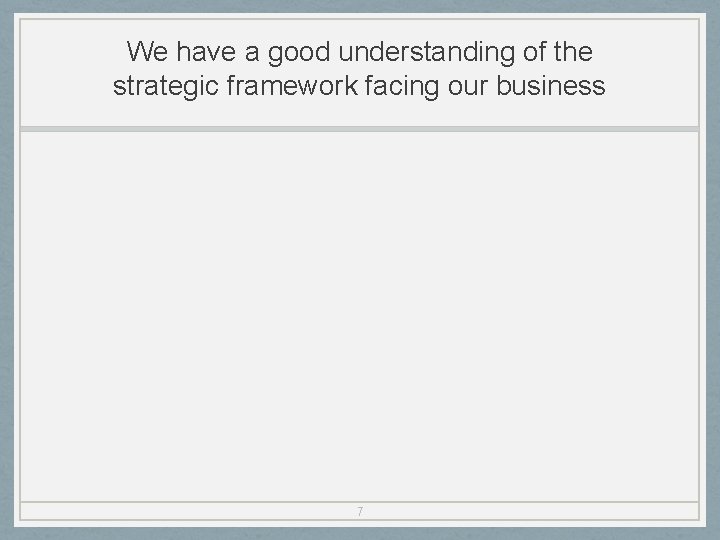 We have a good understanding of the strategic framework facing our business 7 