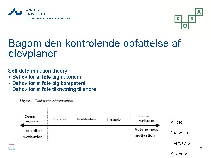 AARHUS UNIVERSITET INSTITUT FOR STATSKUNDSKAB Bagom den kontrolende opfattelse af elevplaner Self-determination theory ›