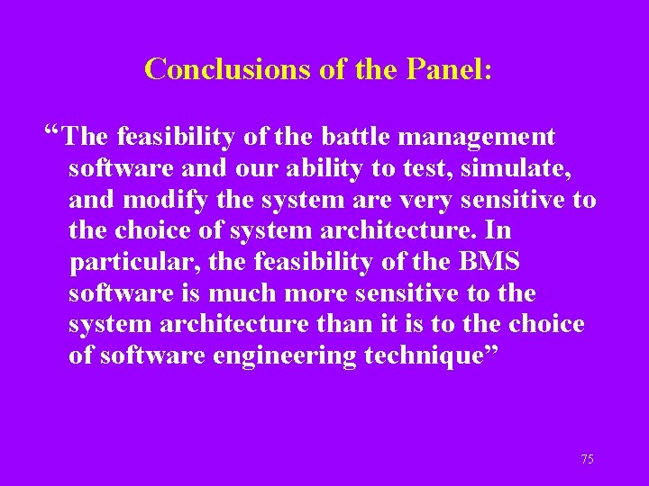 Conclusions of the Panel: “The feasibility of the battle management software and our ability