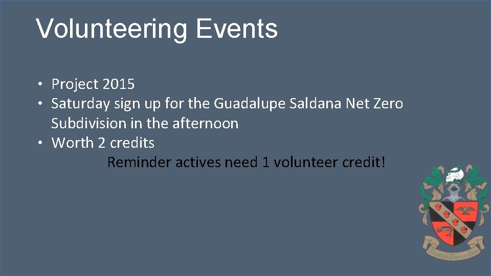 Volunteering Events • Project 2015 • Saturday sign up for the Guadalupe Saldana Net