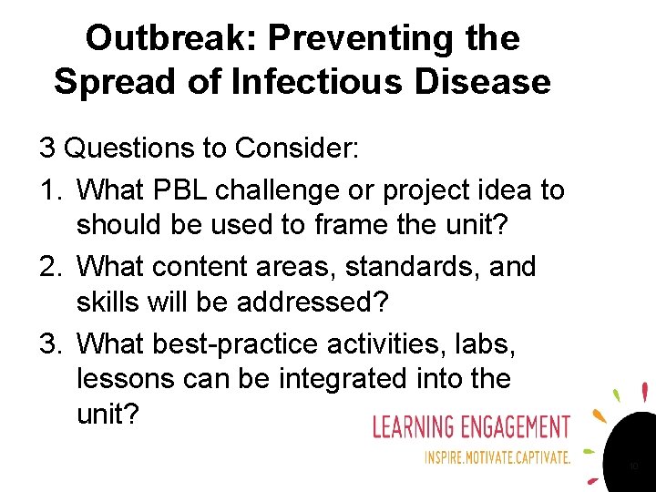 Outbreak: Preventing the Spread of Infectious Disease 3 Questions to Consider: 1. What PBL