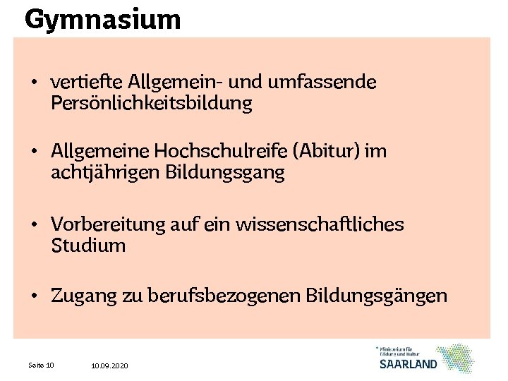 Gymnasium • vertiefte Allgemein- und umfassende Persönlichkeitsbildung • Allgemeine Hochschulreife (Abitur) im achtjährigen Bildungsgang