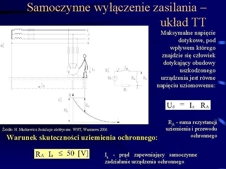 Samoczynne wyłączenie zasilania – układ TT Maksymalne napięcie dotykowe, pod wpływem którego znajdzie się