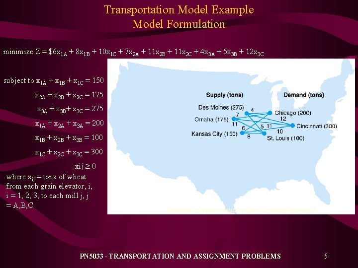 Transportation Model Example Model Formulation minimize Z = $6 x 1 A + 8 Transportation Model Example Model Formulation minimize Z = $6 x 1 A + 8