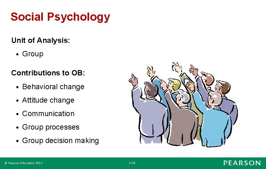 Social Psychology Unit of Analysis: • Group Contributions to OB: • Behavioral change •