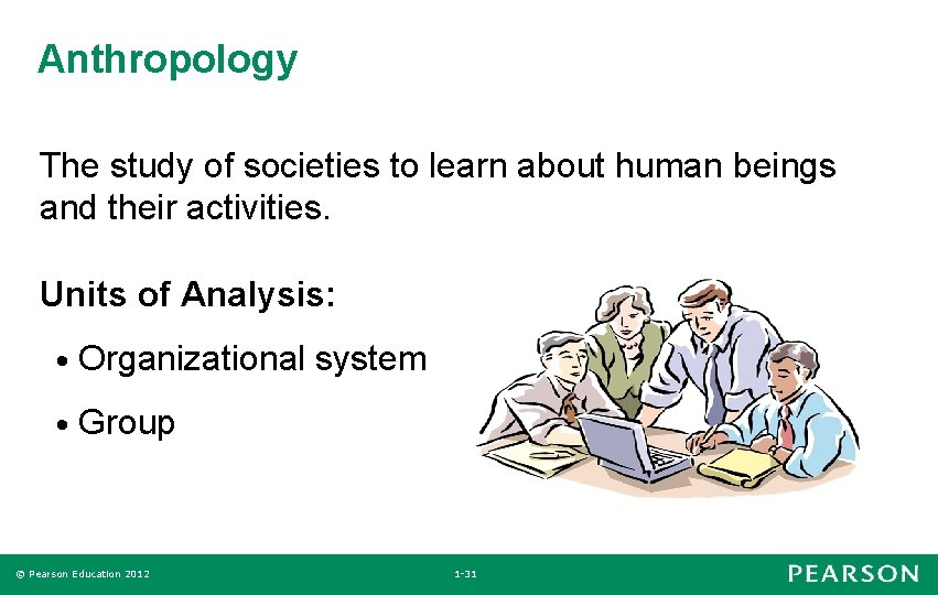 Anthropology The study of societies to learn about human beings and their activities. Units