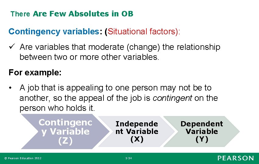 There Are Few Absolutes in OB Contingency variables: (Situational factors): ü Are variables that
