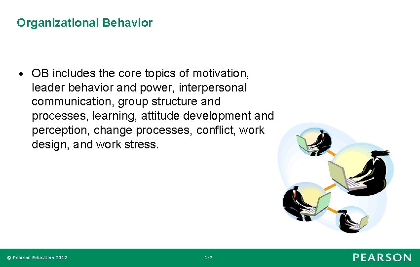 Organizational Behavior • OB includes the core topics of motivation, leader behavior and power,