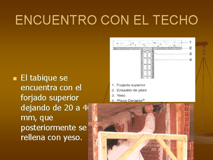 ENCUENTRO CON EL TECHO n El tabique se encuentra con el forjado superior dejando