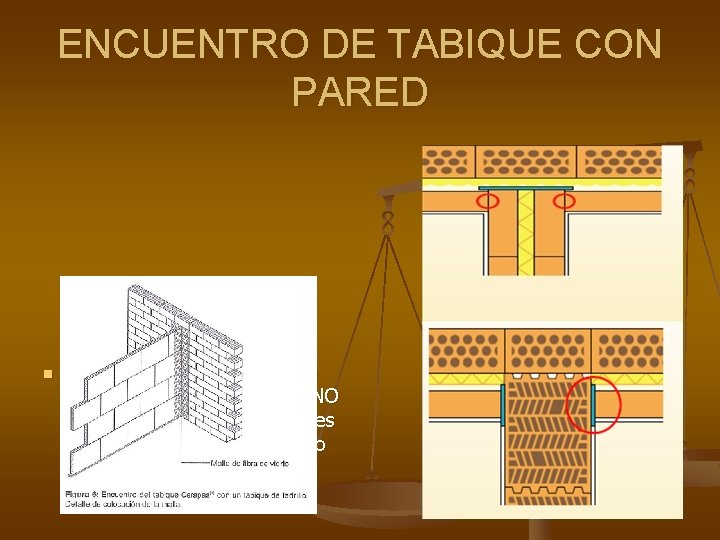 ENCUENTRO DE TABIQUE CON PARED n Encuentro del tabique y una pared de distinta