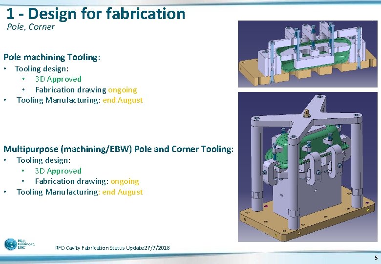 1 - Design for fabrication Pole, Corner Pole machining Tooling: • Tooling design: •