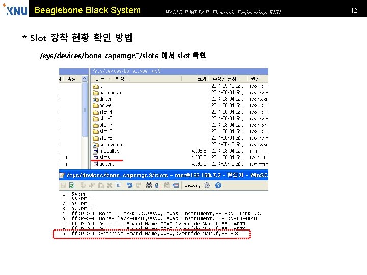 Beaglebone Black System NAM S. B MDLAB. Electronic Engineering, KNU * Slot 장착 현황