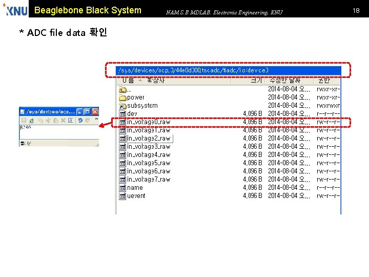 Beaglebone Black System * ADC file data 확인 NAM S. B MDLAB. Electronic Engineering,
