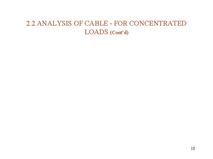 2. 2 ANALYSIS OF CABLE - FOR CONCENTRATED LOADS (Cont’d) 10 