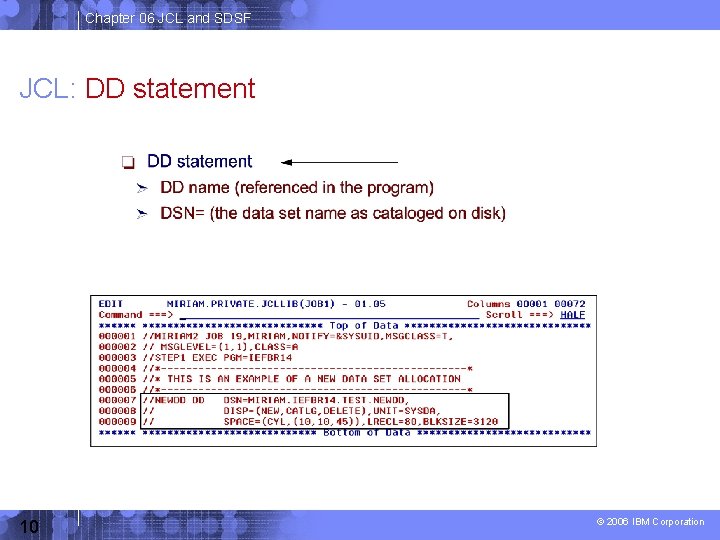 Chapter 06 JCL and SDSF JCL: DD statement 10 © 2006 IBM Corporation 