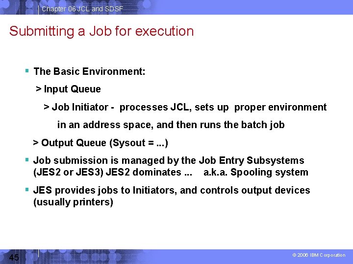 Chapter 06 JCL and SDSF Submitting a Job for execution The Basic Environment: >