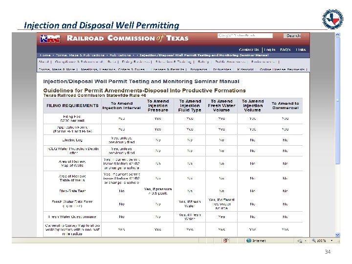 Injection and Disposal Well Permitting 34 