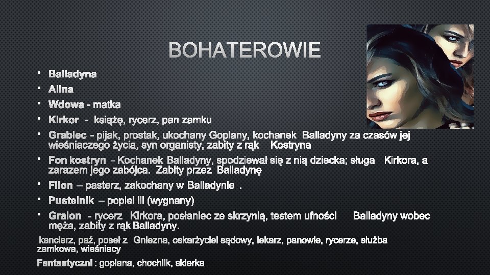 BOHATEROWIE • • • BALLADYNA ALINA WDOWA - MATKA KIRKOR - KSIĄŻĘ, RYCERZ, PAN