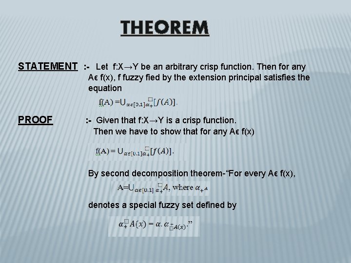 THEOREM STATEMENT : - Let f: X→Y be an arbitrary crisp function. Then for