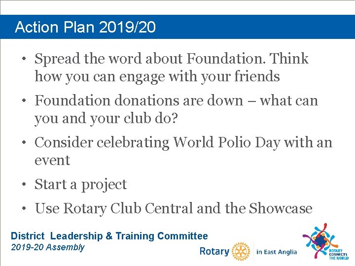 Action Plan 2019/20 • Spread the word about Foundation. Think how you can engage