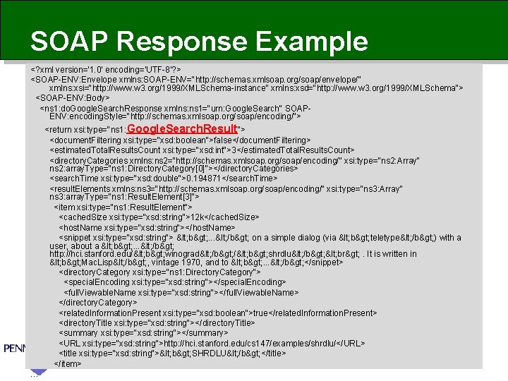 SOAP Response Example <? xml version='1. 0' encoding='UTF-8'? > <SOAP-ENV: Envelope xmlns: SOAP-ENV="http: //schemas.