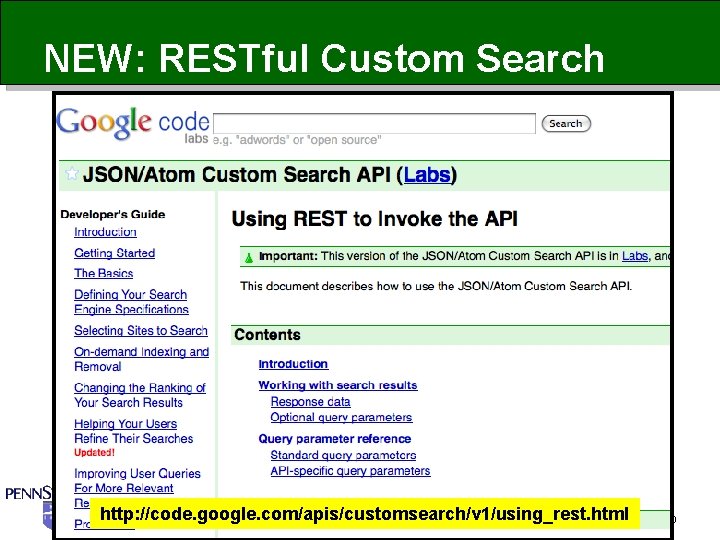 NEW: RESTful Custom Search http: //code. google. com/apis/customsearch/v 1/using_rest. html 50 