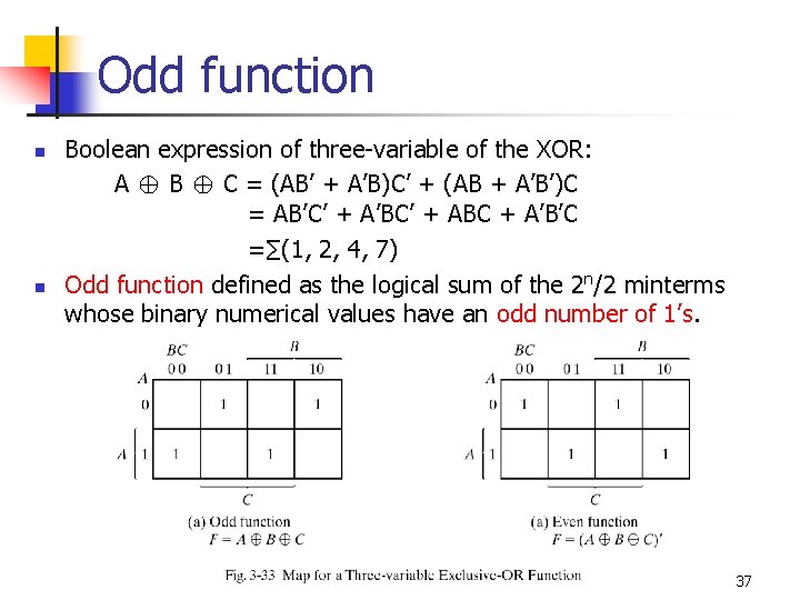 Odd function n n Boolean expression of three-variable of the XOR: A ⊕ B