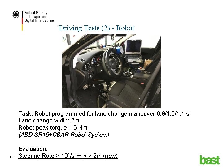 Driving Tests (2) - Robot Task: Robot programmed for lane change maneuver 0. 9/1.