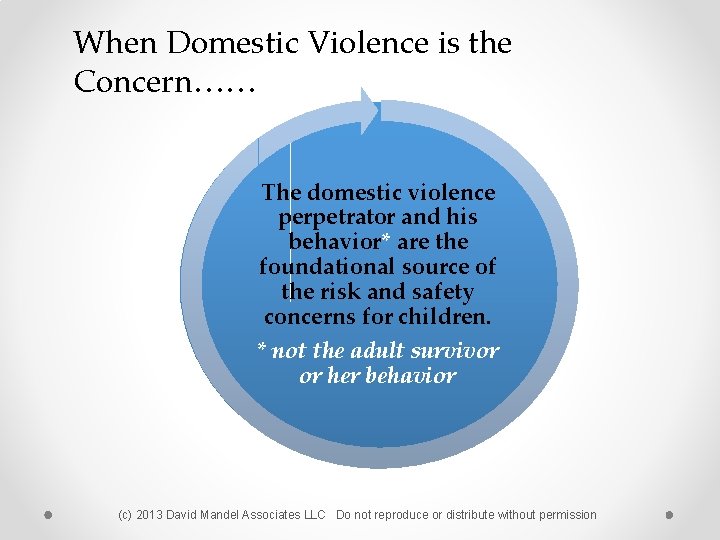 When Domestic Violence is the Concern…… The domestic violence perpetrator and his behavior* are