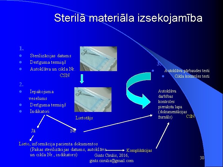 Sterilā materiāla izsekojamība 1. l l l Sterilizācijas datums Derīguma termiņš Autoklāva un cikla