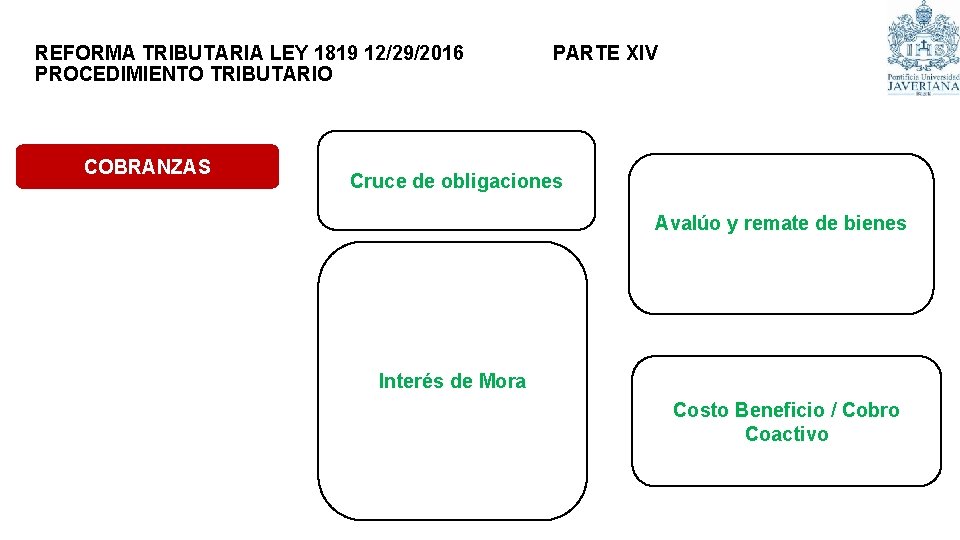 REFORMA TRIBUTARIA LEY 1819 12/29/2016 PARTE XIV PROCEDIMIENTO TRIBUTARIO COBRANZAS Cruce de obligaciones Avalúo