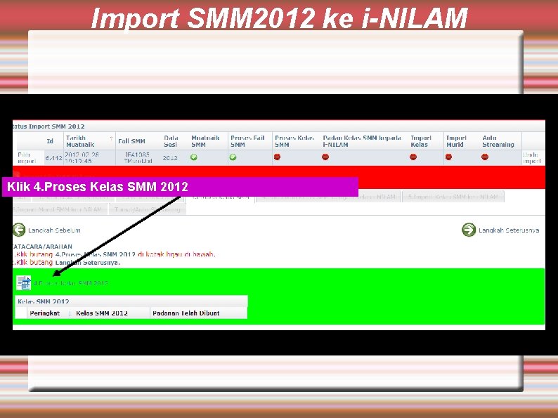 Import SMM 2012 ke i-NILAM Klik 4. Proses Kelas SMM 2012 