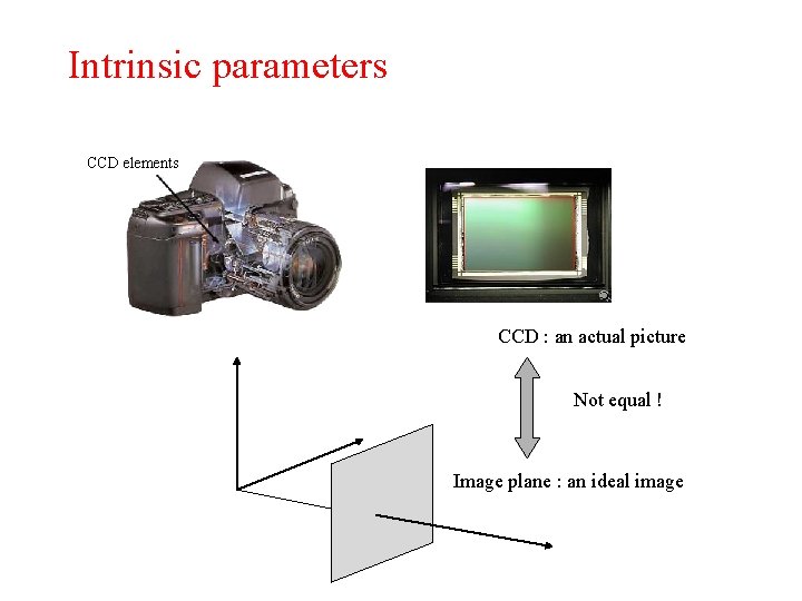 Intrinsic parameters CCD elements CCD : an actual picture Not equal ! Image plane