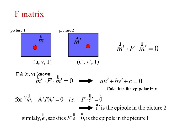 F matrix picture 1 picture 2 (u, v, 1) (u’, v’, 1) F &