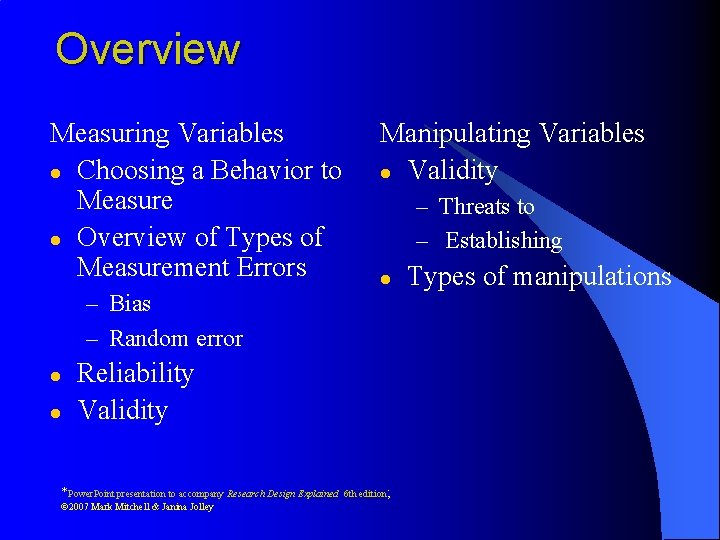 Overview Measuring Variables l Choosing a Behavior to Measure l Overview of Types of