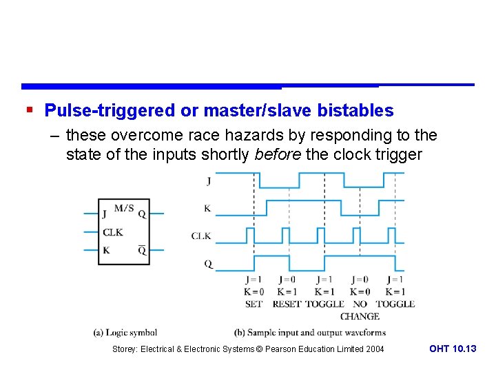 § Pulse-triggered or master/slave bistables – these overcome race hazards by responding to the