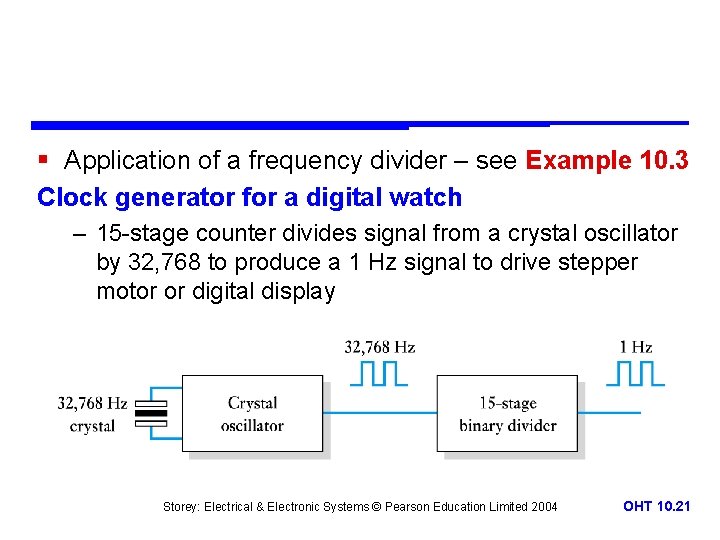 § Application of a frequency divider – see Example 10. 3 Clock generator for