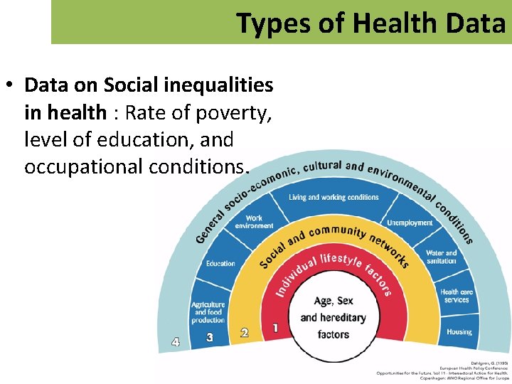 Types of Health Data • Data on Social inequalities in health : Rate of